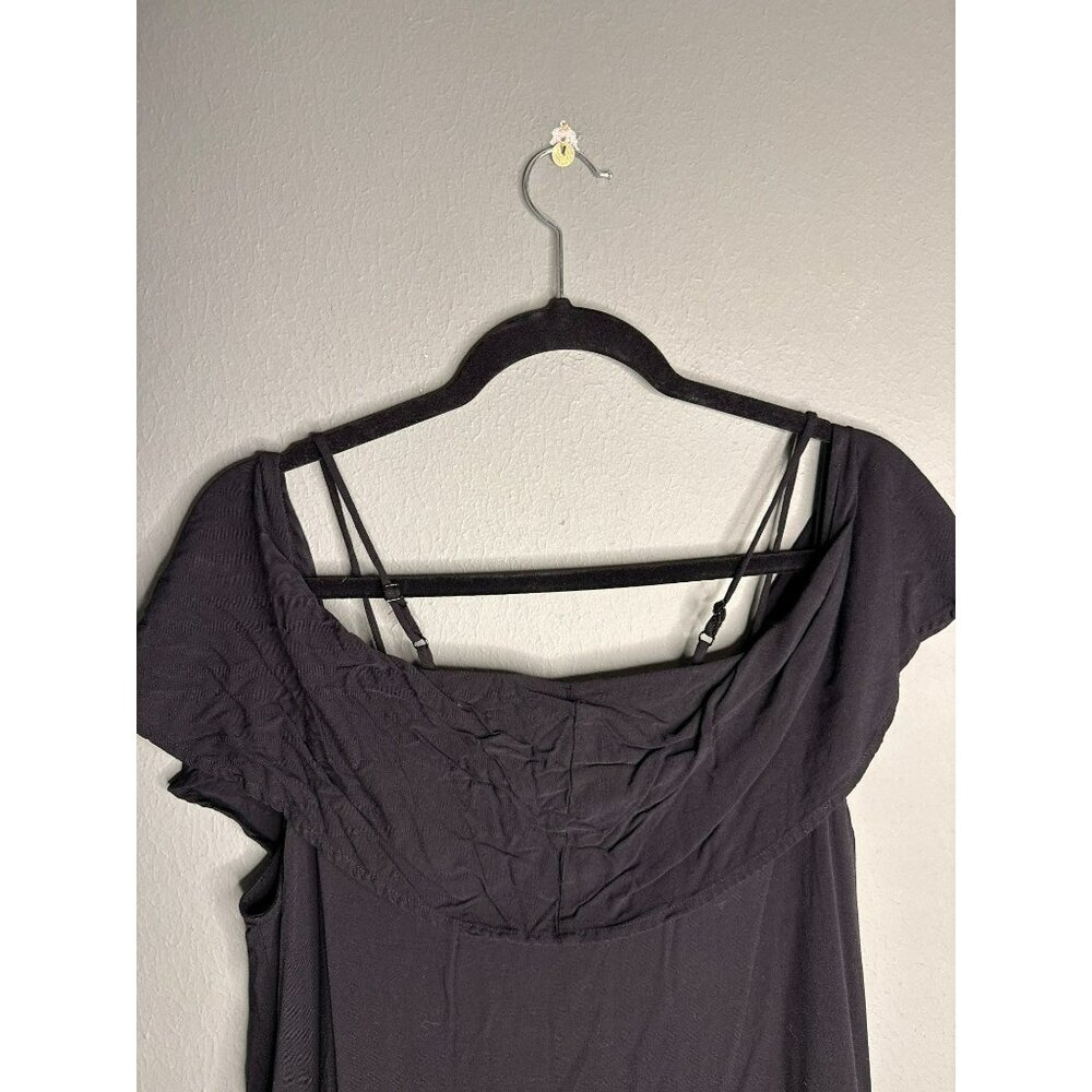 Lulus Women's Large Black Maxi Button Up Off Shoulder Dress Side Slits - Picture 8 of 8